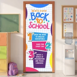 Capa De Porta Escolar Sala De Inglês Tecido Com Elástico Veste Porta 0,85x2,10m - ANV-3016
