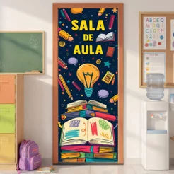Capa De Porta Sala De Aula Escolar Decoração Em Tecido Com Elástico Sublimado 0,80x2,10m