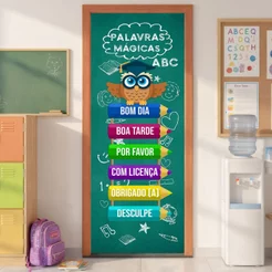 Capa De Porta Escolar Decoração ABC Sublimado Em Tecido Com Elástico Veste Porta 0,85x2,10m