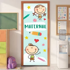 Capa De Porta Escolar Maternal Decoração Em Tecido Com Elástico Veste Porta Retangular 0,85x2,10m
