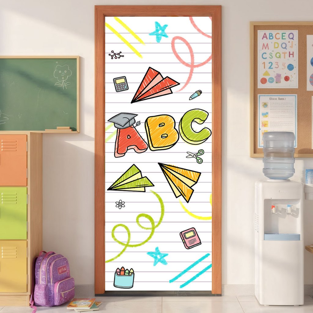 Capa De Porta Decoração Sala de Aula ABC Escolar Sublimado Em Tecido 0,80x2,10m Veste Porta em Oferta na Shopee