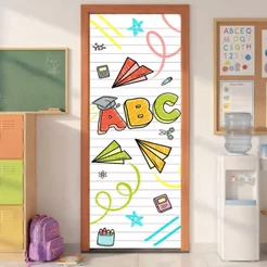 Capa De Porta Decoração Sala de Aula ABC Escolar Sublimado Em Tecido 0,80x2,10m Veste Porta