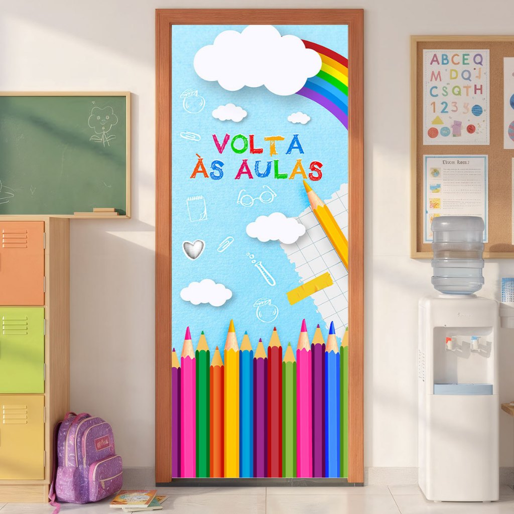 Capa de Porta Sala de Aula Infantil Decoração Volta ás Aulas Escolar Sublimado Em Tecido 0,85x2,10m em Oferta na Shopee