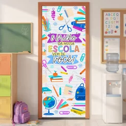Capa De Porta Escolar Infantil Decorativa Em Tecido Sublimado Com Elástico 0,80x2,10m