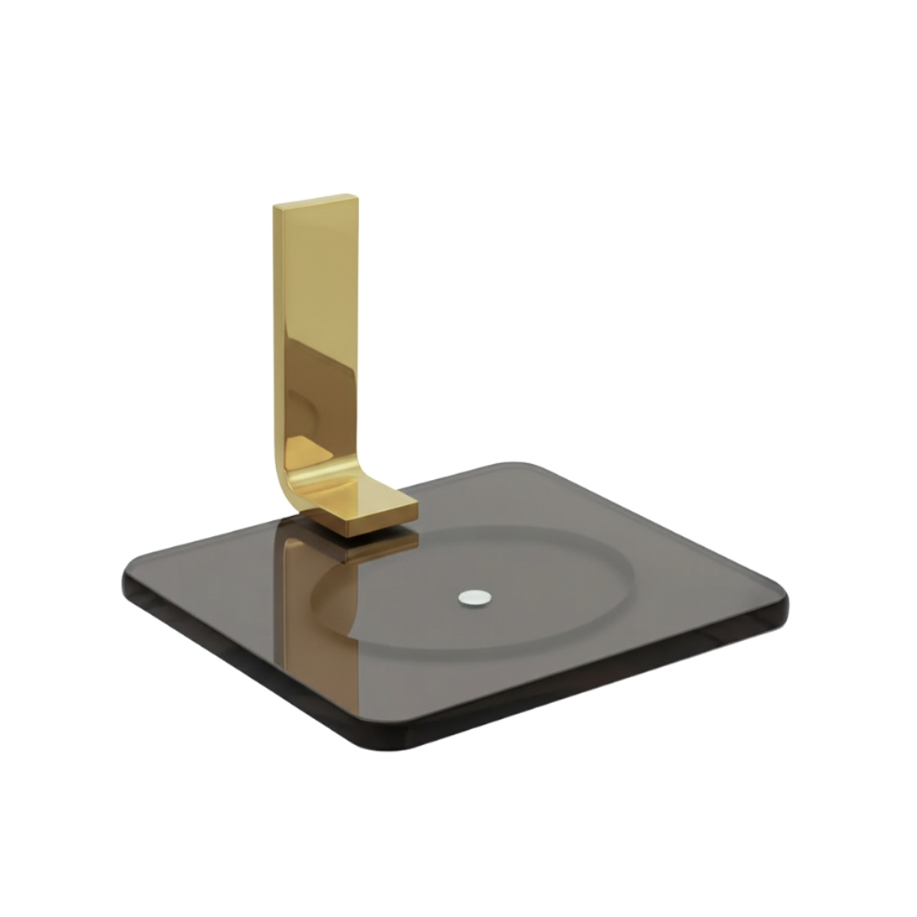 Saboneteira Para Banheiro Quadrado Dourado Gold Vidro Fumê Moderna