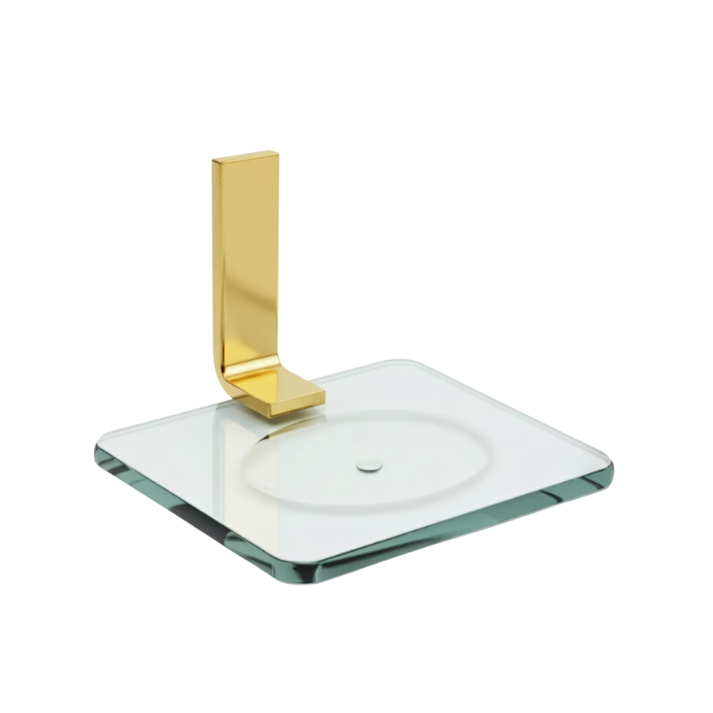 Saboneteira Para Banheiro Quadrado Dourado Gold Vidro Incolor Dupla Fixação Mode