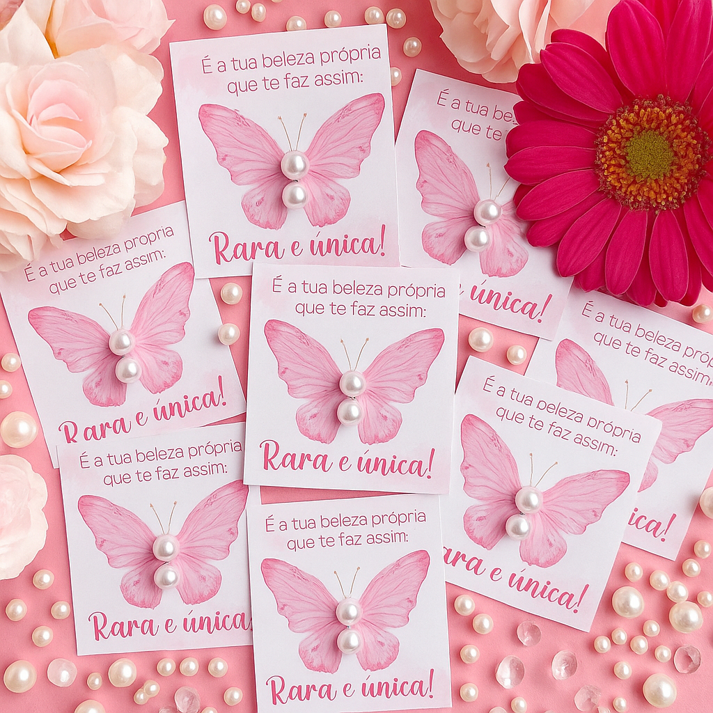 Mini Cartão Tag Borboleta + brincos de perola pronta entrega 4x5cm (rosa) em Oferta na Shopee