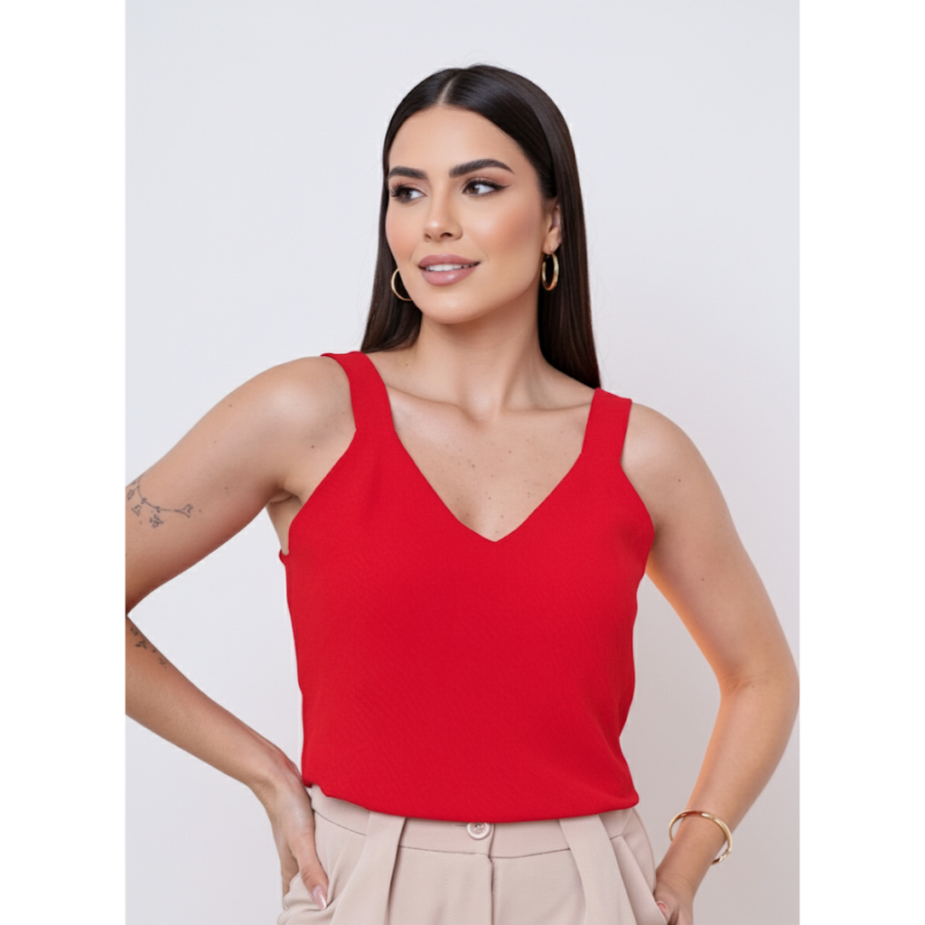 Blusa Regata Feminina Lisa Básica Tecido Duna Blusinha Elegante Alça Larga Grossa
