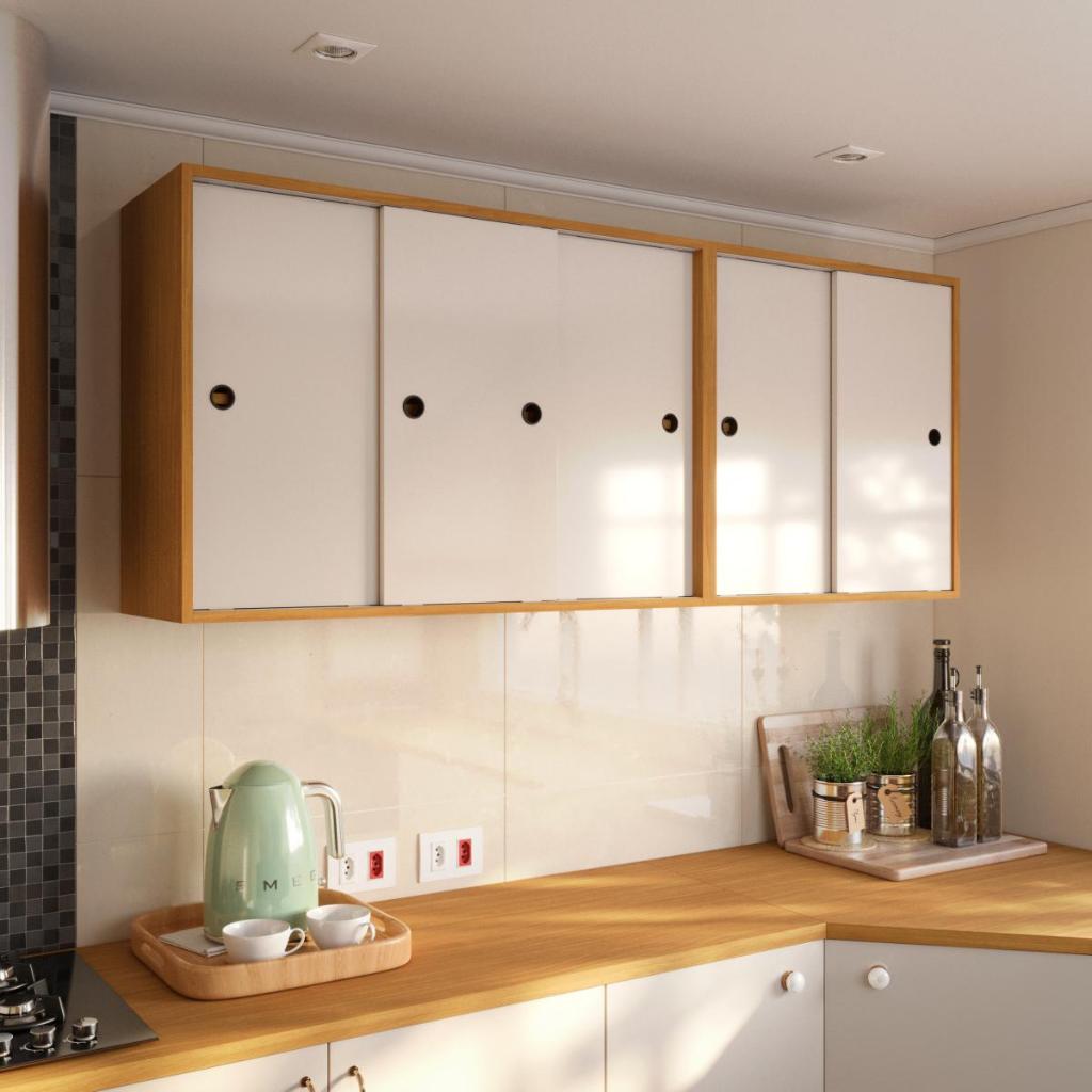 Armario de Cozinha Aereo com 150 cm de Largura Armario de Parede Cozinha com 5 Portas Deslizantes em Oferta na Shopee