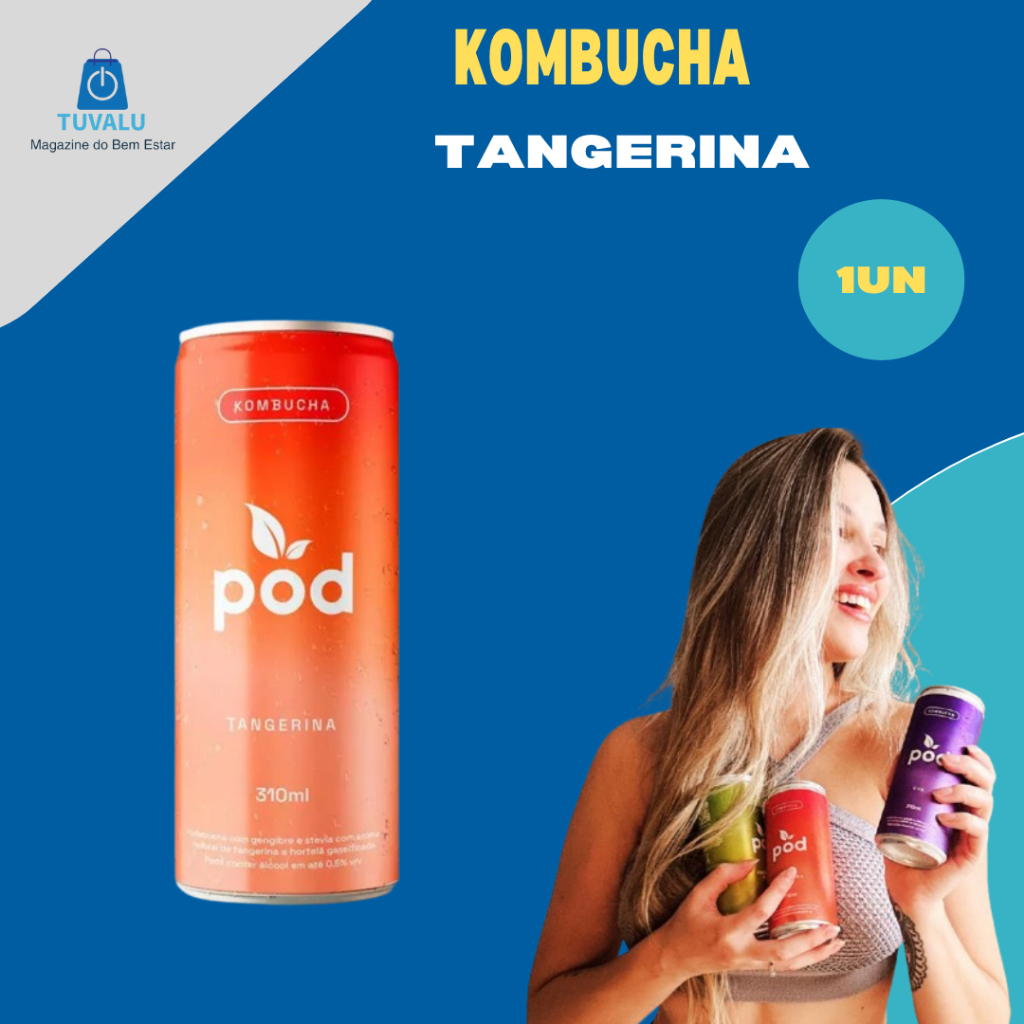 Kombucha Sabor Tangerina Lata 310ml Pod Kombucha em Oferta na Shopee