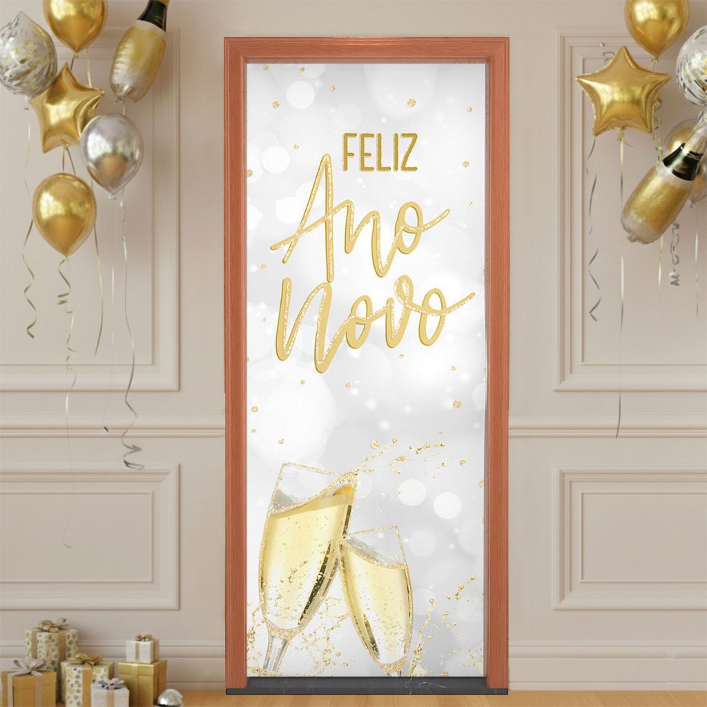 Capa de Porta Decoração Ano Novo Reveillon Retangular Veste Porta Em Tecido Sublimado 0,85x2,10m em Oferta na Shopee