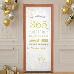 Capa de Porta Decoração Ano Novo Boas Festas em Tecido Sublimado Com Elástico 0,80x2,10m