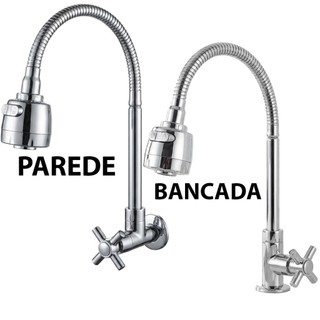 Torneira Gourmet Para Pia Cozinha Cromada Flexível 2 Jatos Cromada / Parede