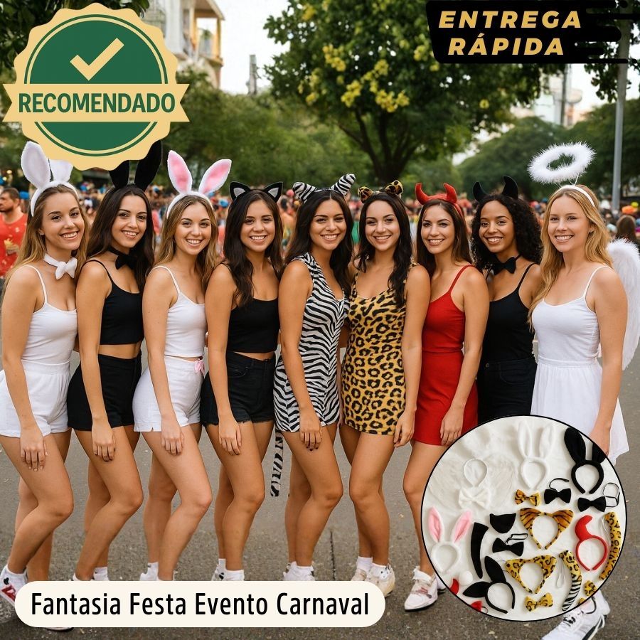Tiara Fantasia Carnaval Eventos Rabinho Gravata Coelho Gato Tigre Onça Diabinha Anjo Pelúcia Rápida em Oferta na Shopee