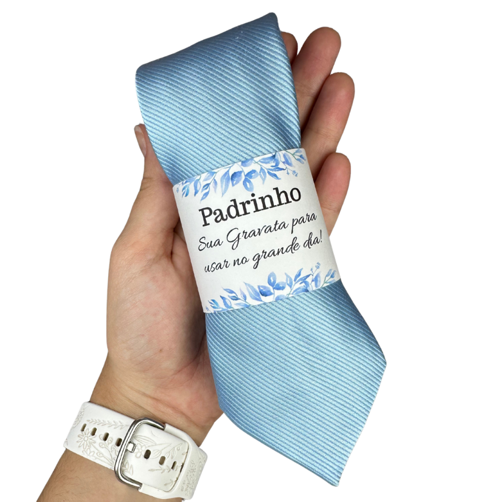 Kit Gravata Slim Masculina Prêmio Azul Serenity Tag Colorida, Tag Neutra ou Só Gravata para Casamento Padrinho Eventos