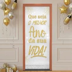 Capa de Porta Decoração Ano Novo Glitter Sublimado Em Tecido 0,80x2,10m Decoração Ano Novo para Casa