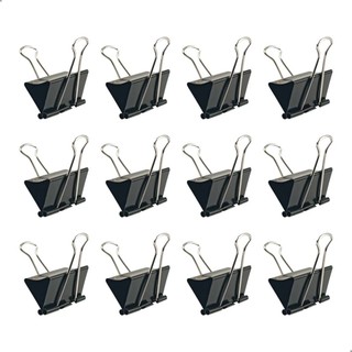 Kit 12 Unidades Clips Borboleta Prendedor De Papel Binder 15/19/25/32/41/51mm Preto