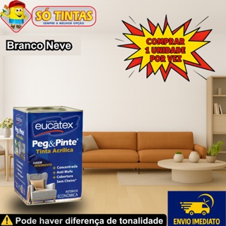 Tinta para Parede Pegue e Pinte Branco Neve 18L Acrílica Eucatex, Anti Mofo, Sem Cheiro Interna em Oferta na Shopee