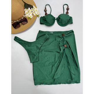 Biquíni 3 Peças com Saída de Praia – Bojo Removível, Alças Reguláveis, Fio Duplo e Detalhes Modernos – P M G GG em Oferta na Shopee