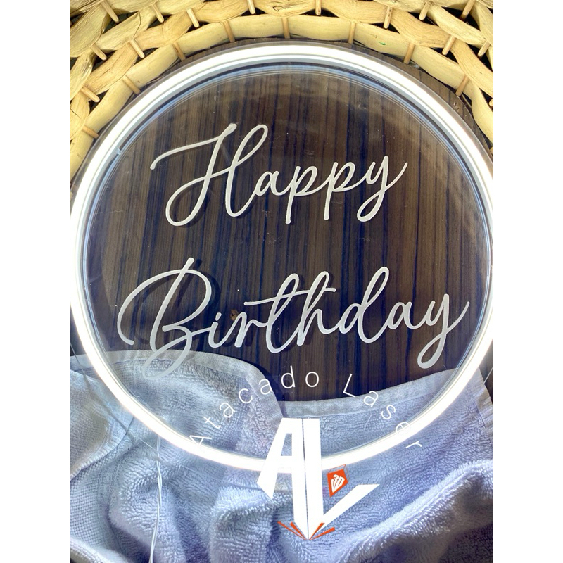 placa de Led happy birthday - branco frio 30cm com fonte bivolt