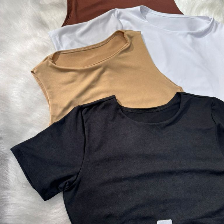 Kit 2 Bodys Modelos Diferentes Body Manga Curta e Body Regata com Forro Moda Casual