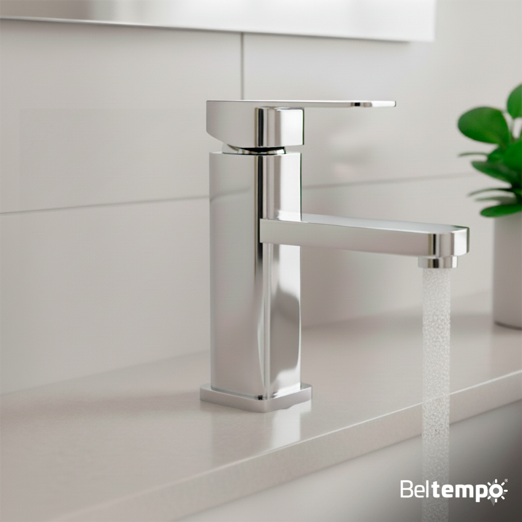 Torneira para Banheiro Lavabo Bica Baixa Bancada Quadrada Inox Beltempo em Oferta na Shopee
