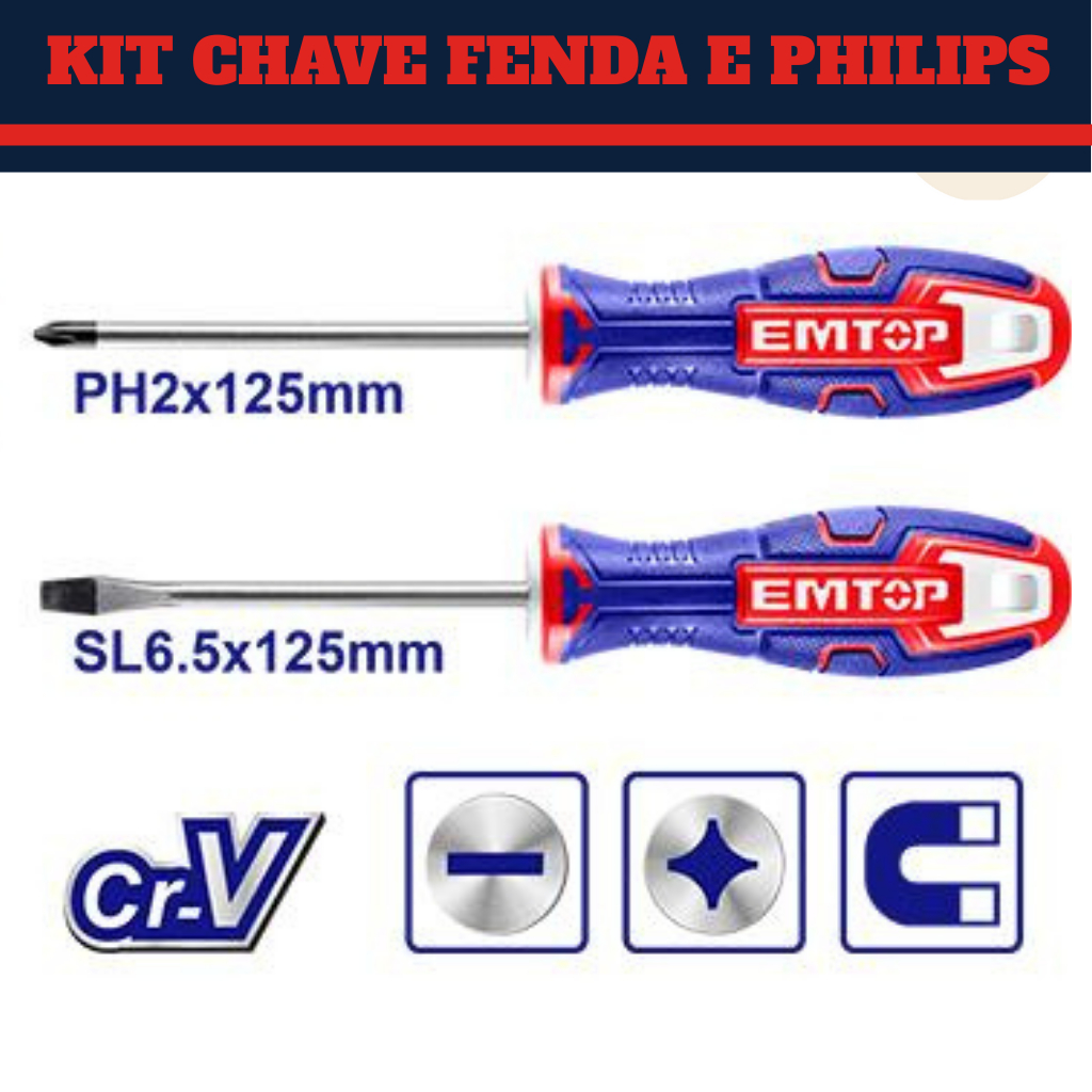 Kit Chaves Fenda E Philips  C/02 - Premium Profissional Emtop em Oferta na Shopee