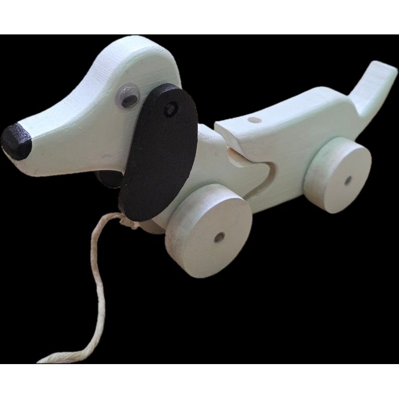 Cachorrinho articulado de madeira, com puxador em Oferta na Shopee