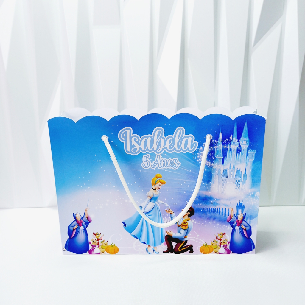Sacolinha Cinderela Personalizada G | Lembrancinha Cinderela | Festa Infantil Cinderela