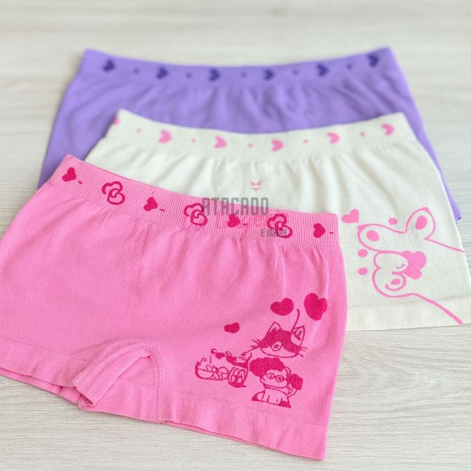 Kit 2 Calcinha Box Boxer Poliamida Cueca Conforto Moda Infantil Menina Conforto