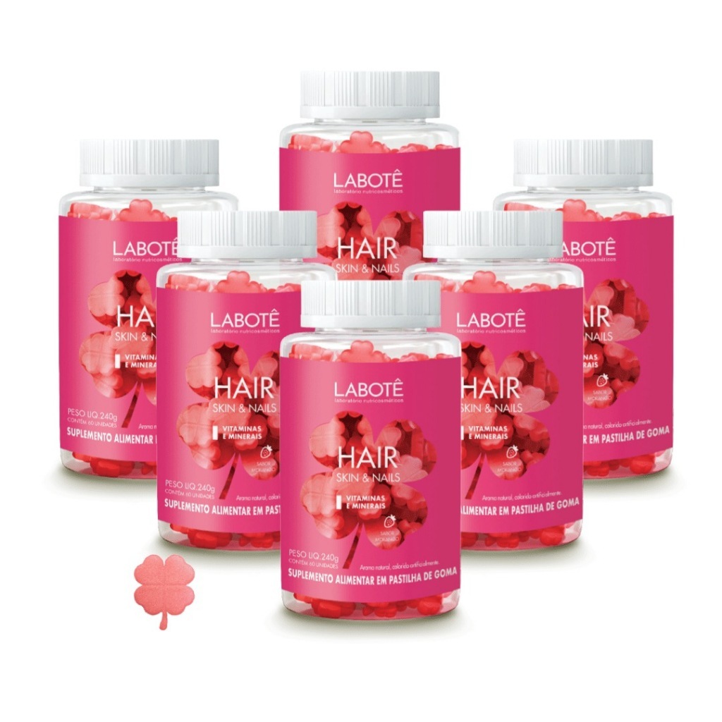 Labotê Kit de Vitamina em goma para Cabelo, Pele e Unha - 60 gomas 6 unidades