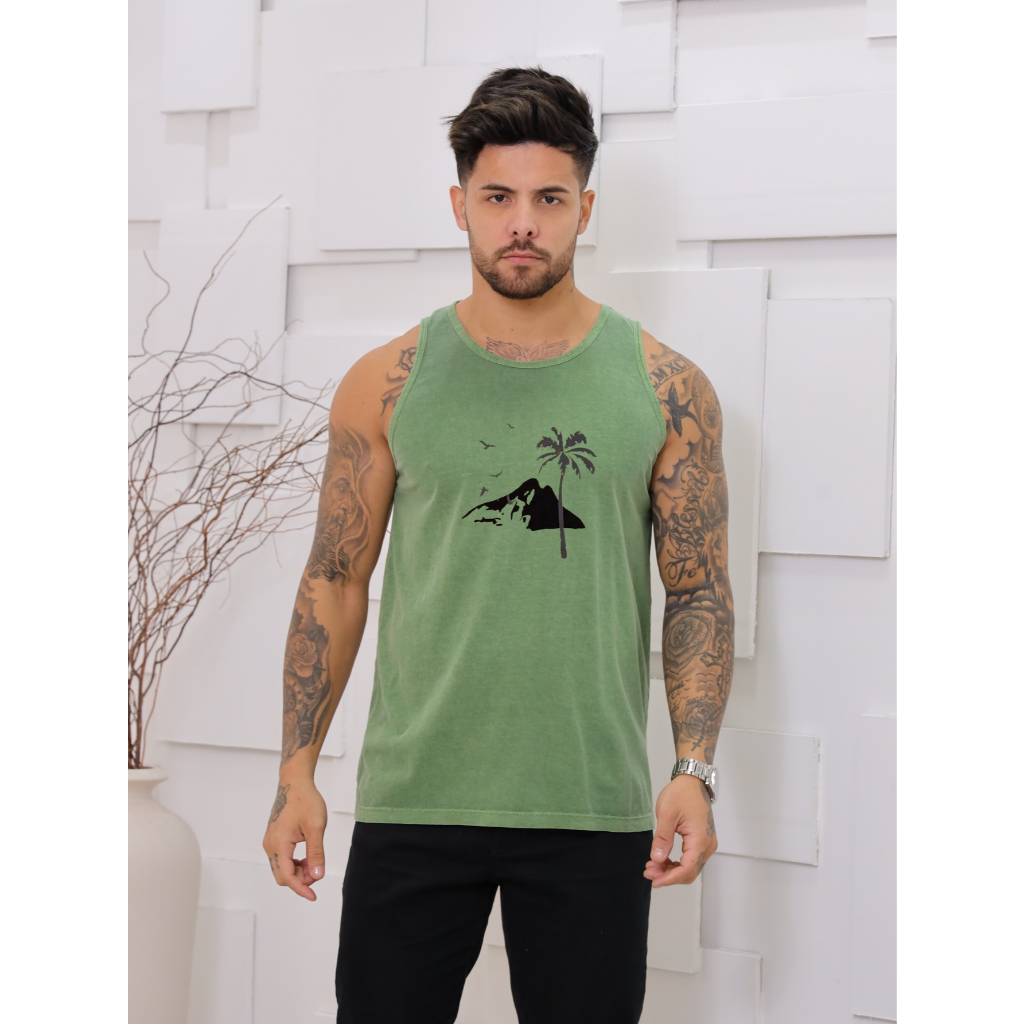 Regata cavada normal estampada masculina estonada verão com costura malha lavada em Oferta na Shopee