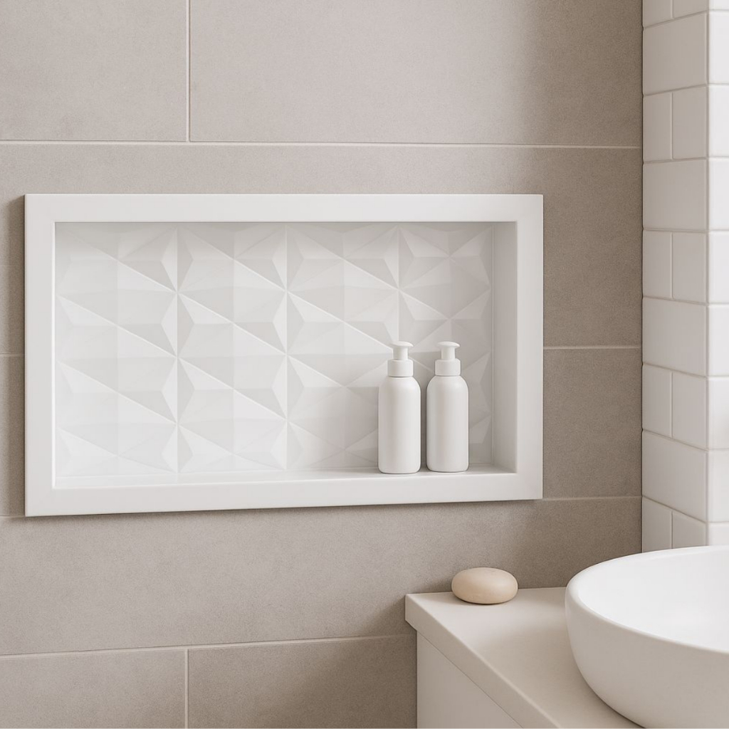 Nicho Para Banheiro Prateleira Embutir 30x60 Fundo 3D  Preto Com Borda Suporte para Shampoo em Oferta na Shopee