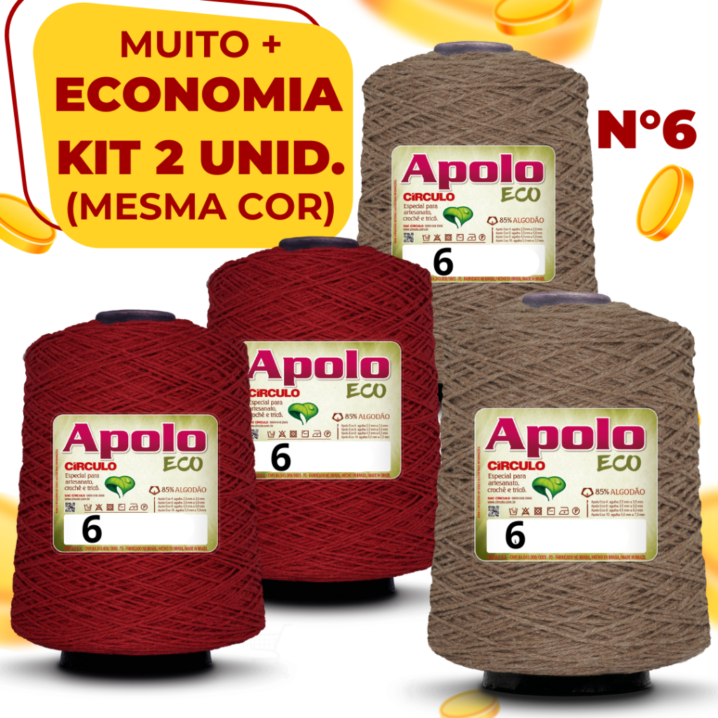 Barbante Apolo N°6 600g Kit 2 Unidades em Oferta na Shopee