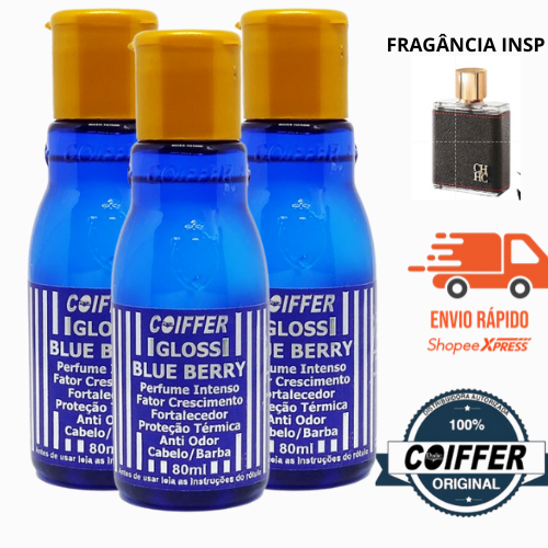 3 Gloss Capilar Blue Berry Coiffer 80ml Perfume intenso, crescimento,Hidratação  Cabelo e Barba