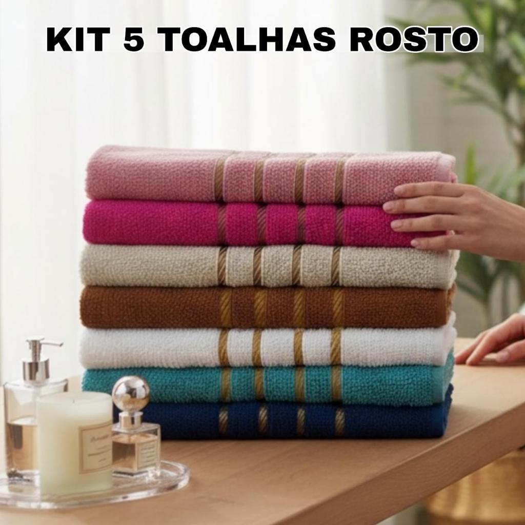Kit 5 Toalhas de Rosto Dubai 100% Algodão 65x45cm Cores Sortidas em Oferta na Shopee