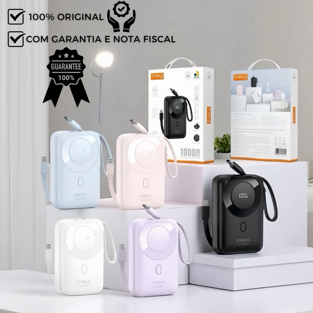 Carregador Portátil Bateria 10000Mah Turbo 20W Com Cabo IPHONE TIPO-C Universal BTE-15A