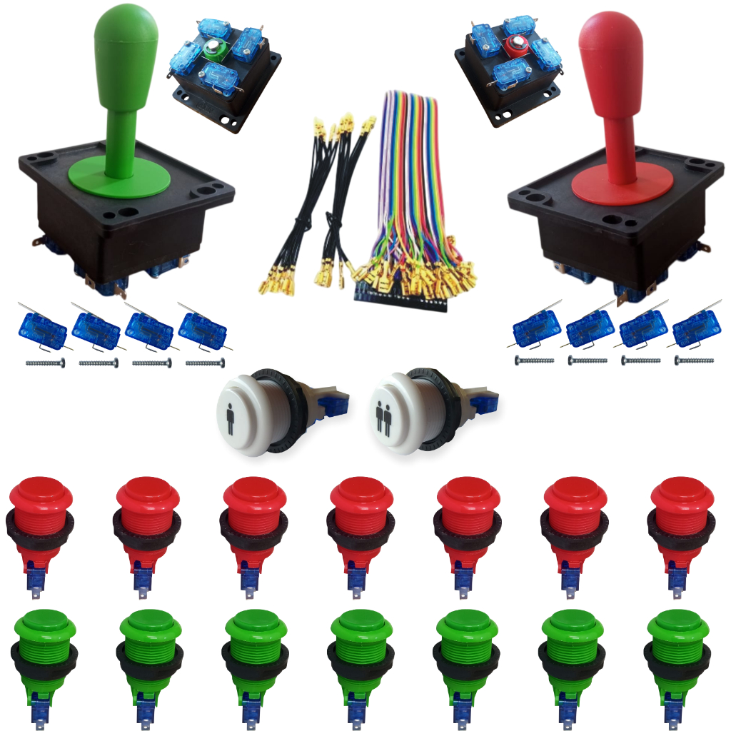 Kit Arcade/Fliperama 16 Botões Nylon + 2 Comandos (micros Alta Performance)