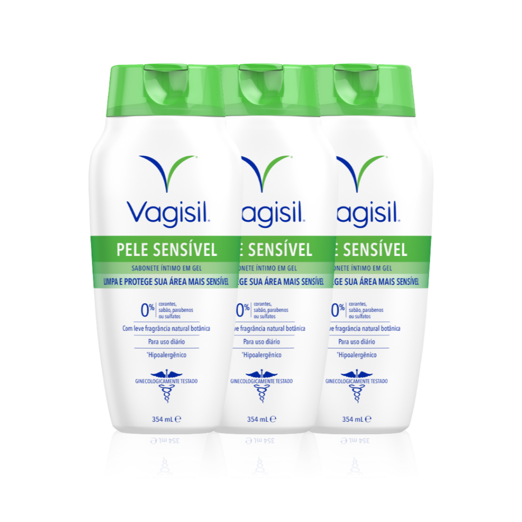Kit 3x Sabonete Líquido Íntimo Feminino Vagisil Pele Sensível 354ml