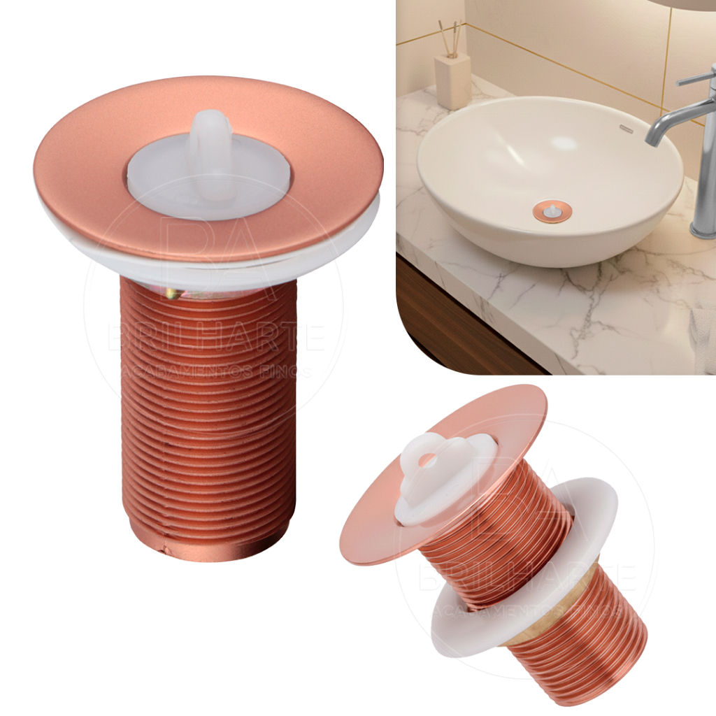 Válvula Lavatório Ralo Pia Para Banheiro Cuba Rose Gold Fosco Cobre Metal 7/8
