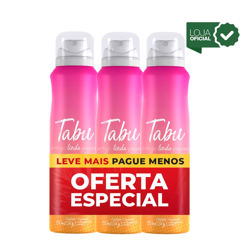 Kit 3 - Desodorante Aerosol Antitranspirante Tabu Linda 150Ml