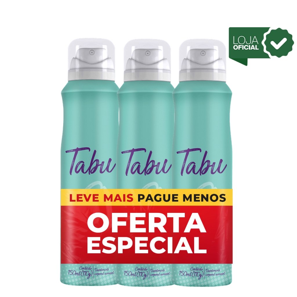 Kit 3 unid - Desodorante Aerosol Tabu Zero Alumínio 150Ml