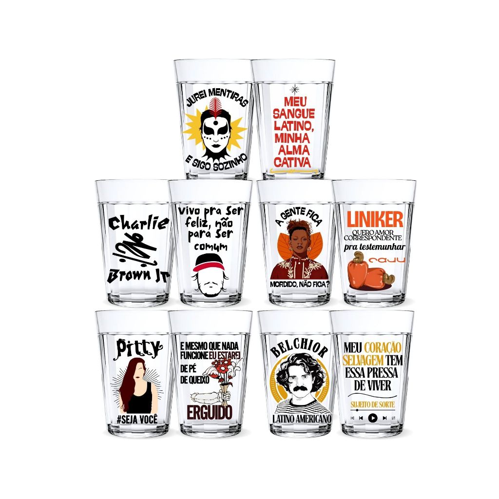 Kit 2 Copos Americanos Temático Rock Nacional Pitty Charlie Brown Ney Matogrosso Liniker Belchior