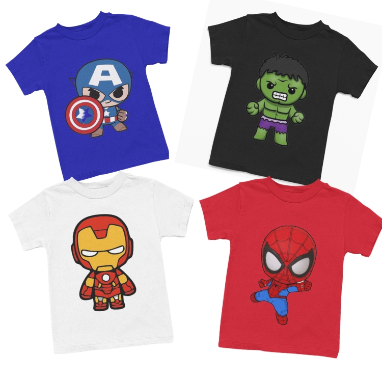 Kit 4 camiseta infantil kit camiseta infantil heróis camiseta 100% Algodão