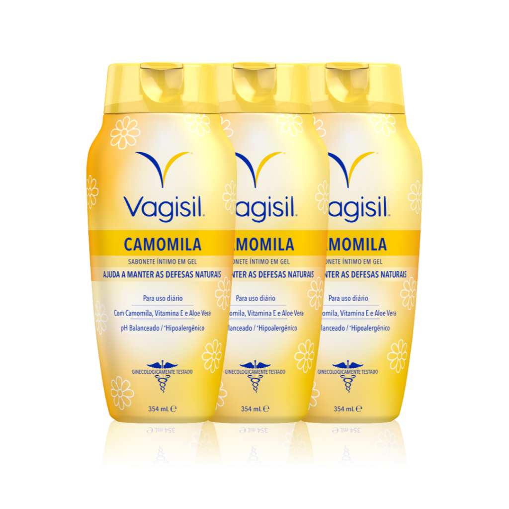 Kit 3x Sabonete Líquido Íntimo Feminino Vagisil Camomila 354ml