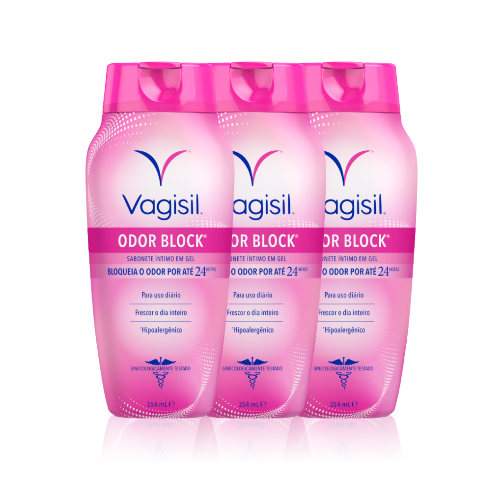 Kit 3x Sabonete Líquido Íntimo Feminino Vagisil Odor Block 354ml