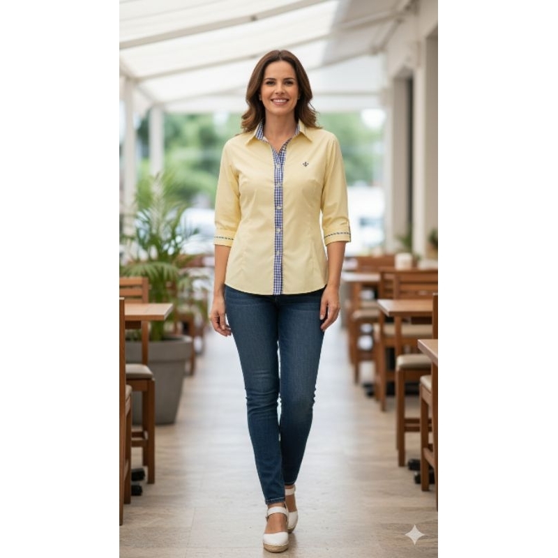Camisa Dudalina amarela xadrez vichy