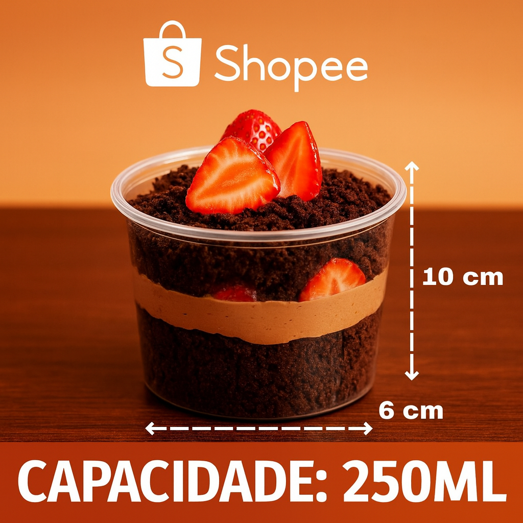 Kit 24 48 72 96 unidade Pote para Bolo de Pote Sobremesas Plastico Redondo com Tampa 250ml BPA Free em Oferta na Shopee