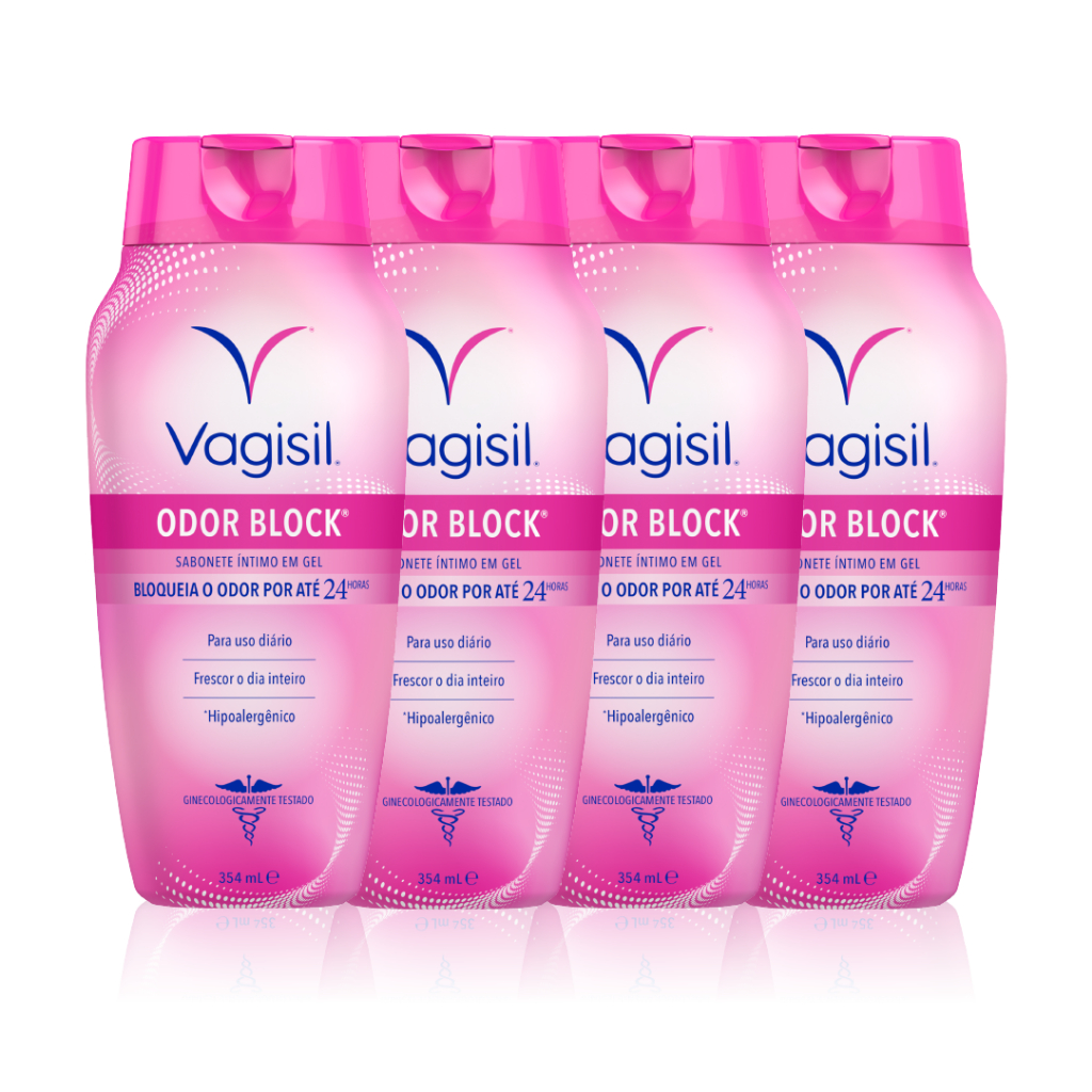 Kit 4x Sabonete Líquido Íntimo Feminino Vagisil Odor Block 354ml