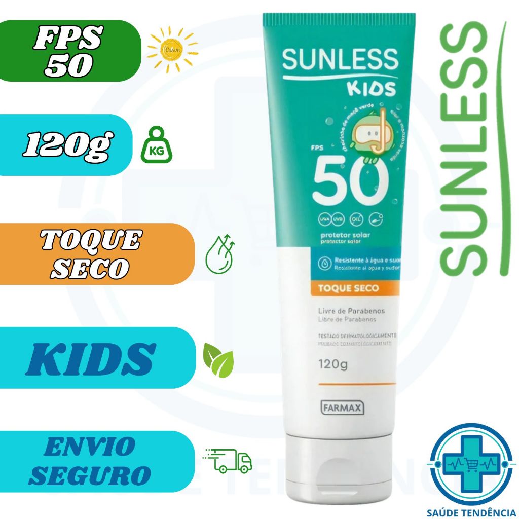 Protetor Solar Kids Fps 50 120g Sunless Farmax Toque Seco